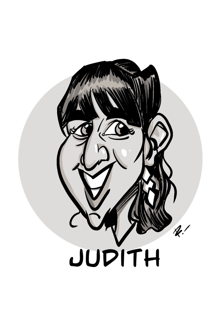 Marcasitio de boda con caricatura personalizada de Judith