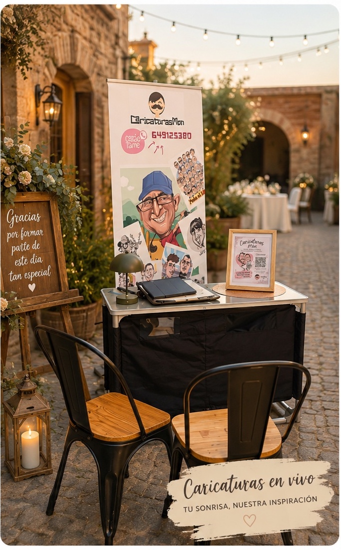 Puesto de CaricaturasMon preparado para dibujar en una boda