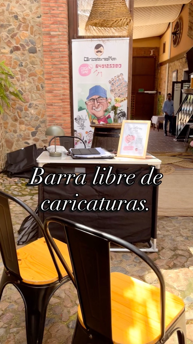 Montaje de barra libre de caricaturas en una boda