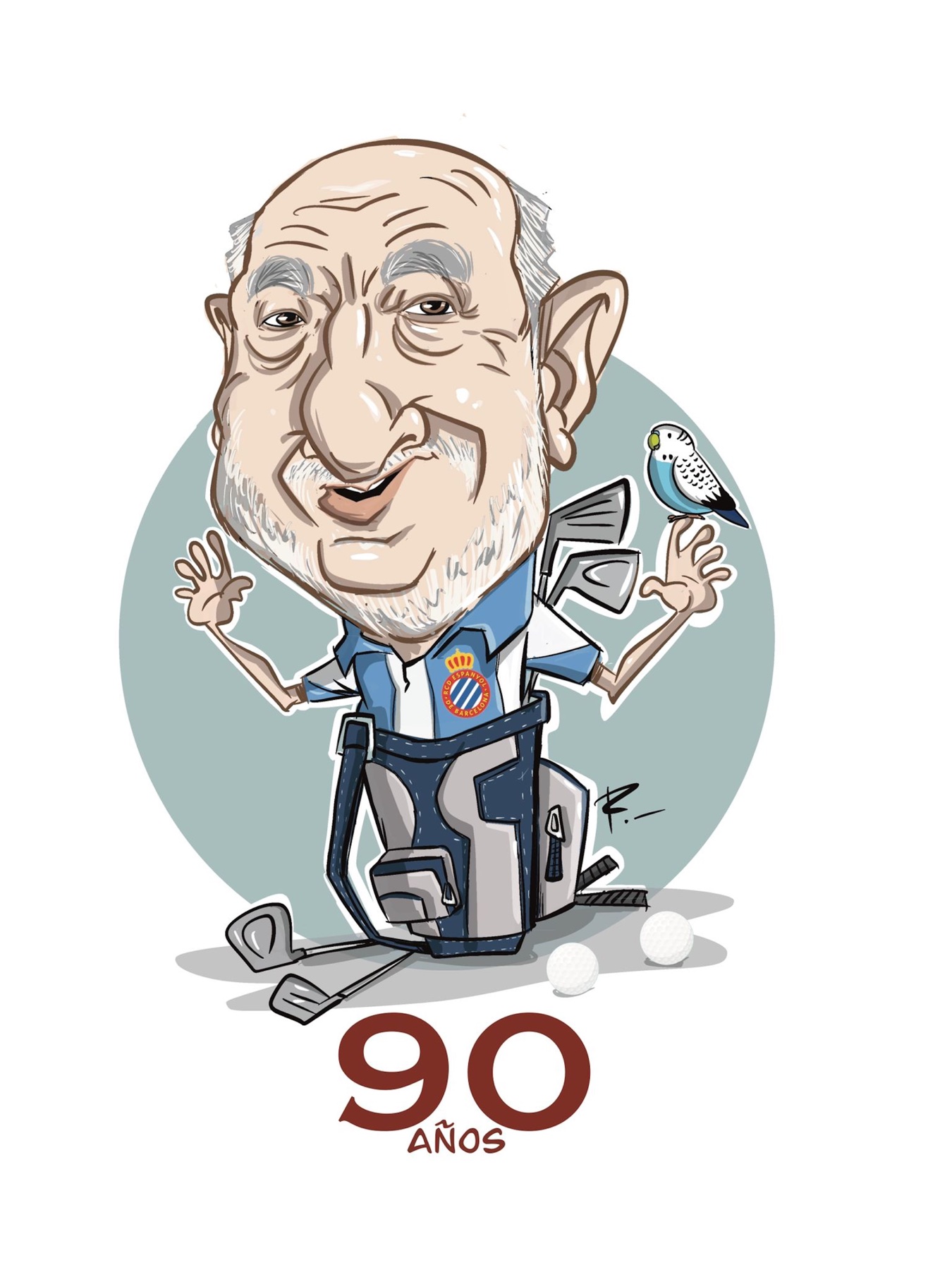 Caricatura de regalo por un noventa cumpleaños