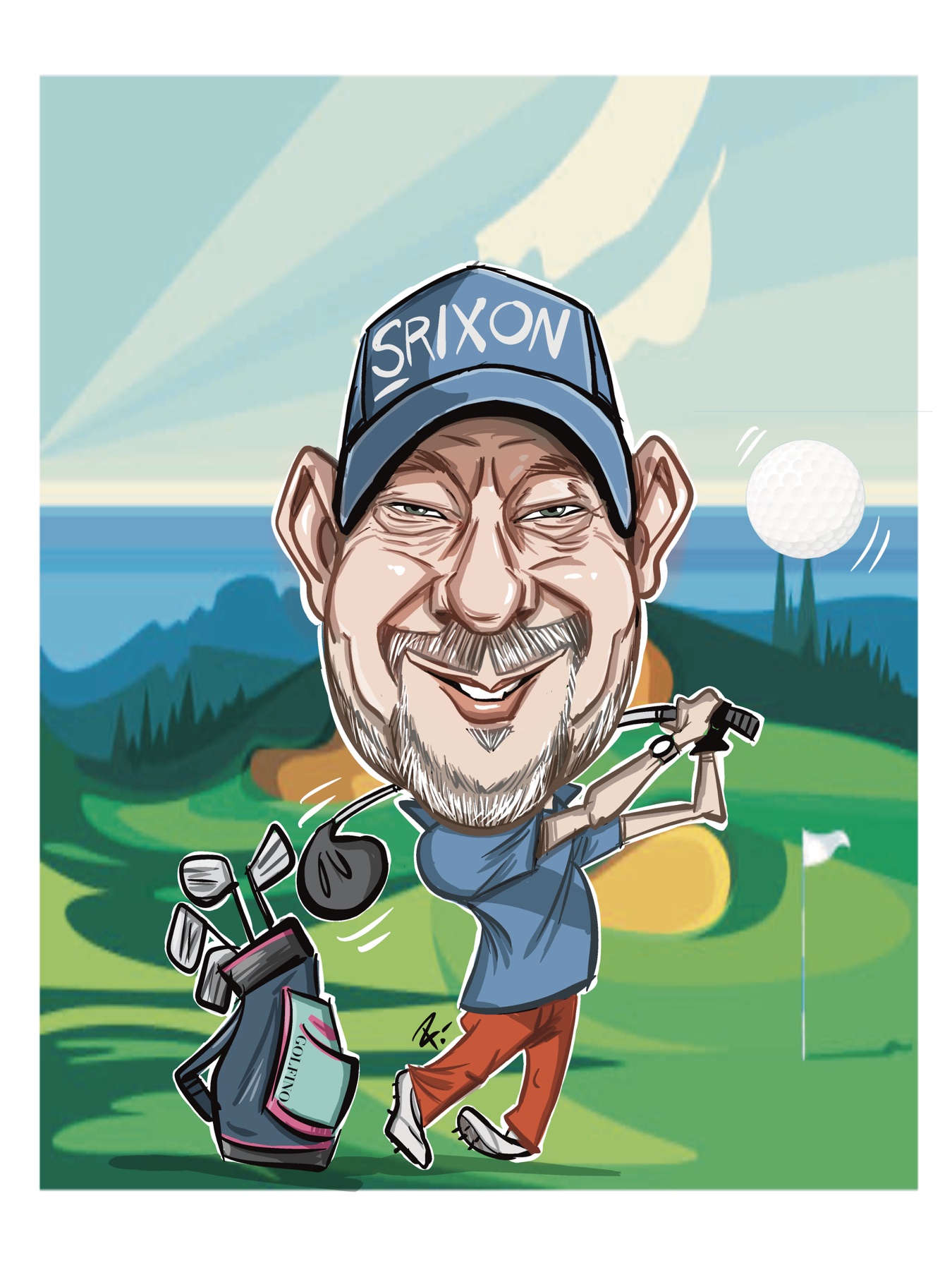 Caricatura personalizada de un aficionado al golf