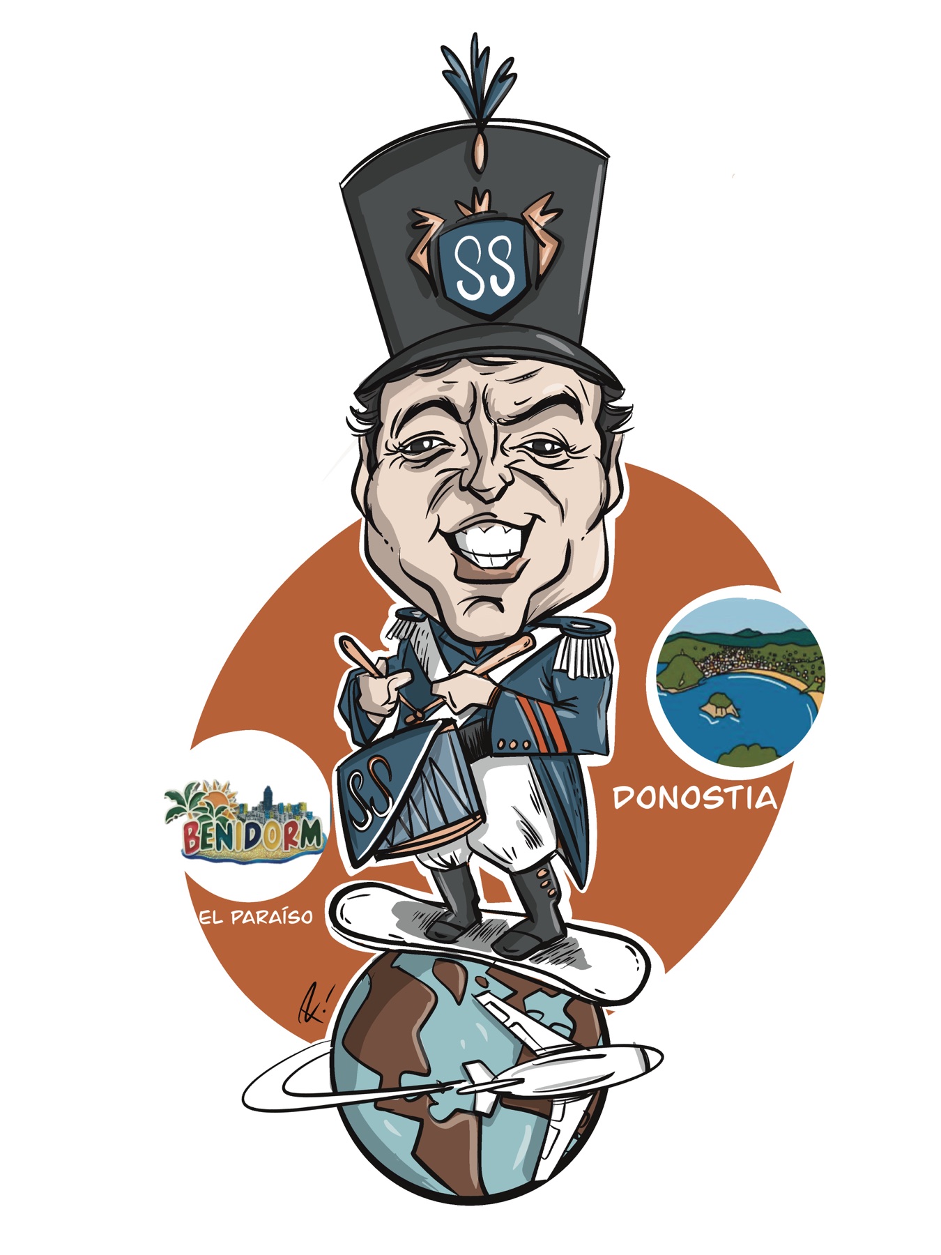 Caricatura temática de un tamborilero